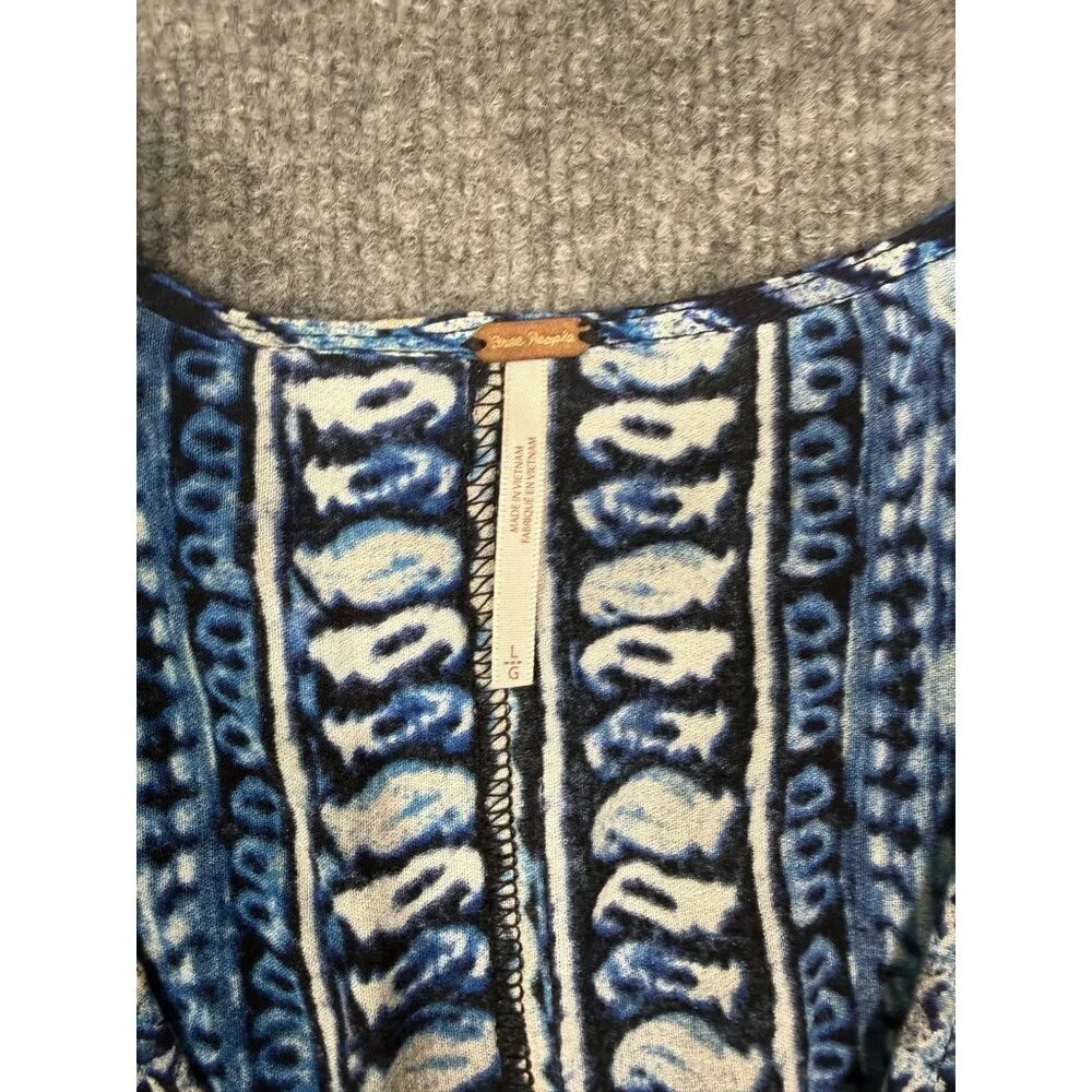 Free People Women's Blue Wild & Free Smocked V Neck Long Sleeve Boho Y2K Size L